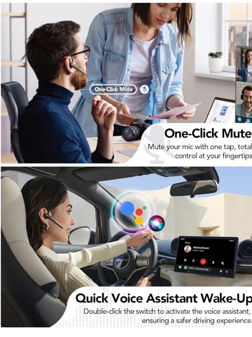 Wireless Open-Ear Bluetooth Headset with Charging Case USE w APPLE or ANDROID - Picture 5 of 7